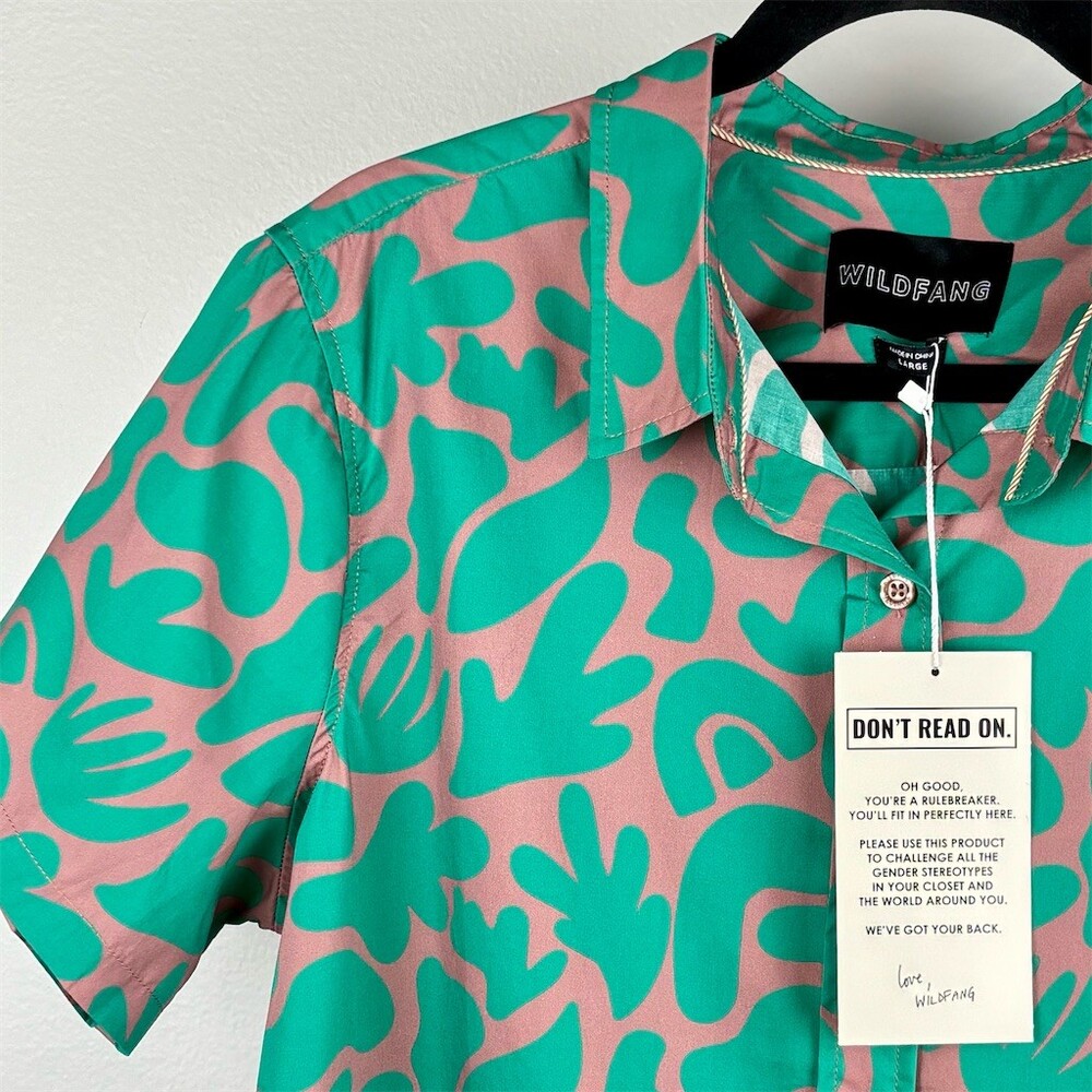Wildfang The Essential Button-Up Shirt Womens Green Pink Abstract - Picture 5 of 7